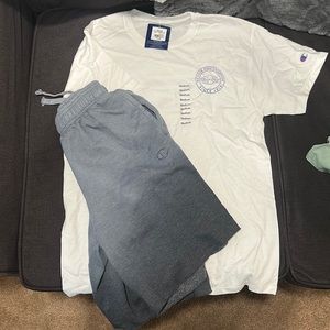 Champion men’s medium t shirt and large shorts and large sweatpants